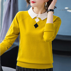 Women's Polyester Turn-Down Collar Full Sleeves Patchwork Sweater