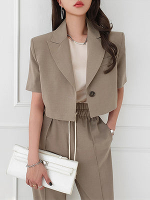 Women's Polyester Notched Collar Single Button Casual Blazer Set