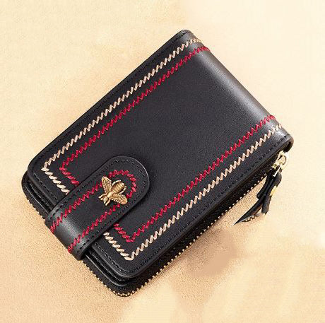 Men's Genuine Leather Zipper Hasp Closure Patchwork Wallets