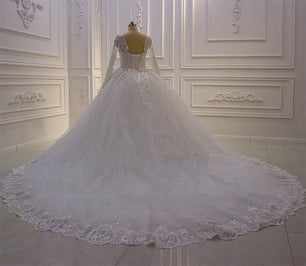 Women's Sweetheart-Neck Long Sleeves Court Train Wedding Dress