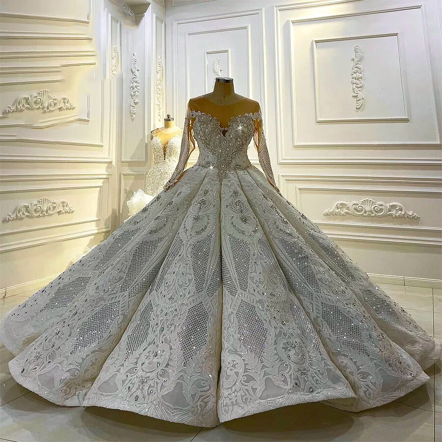 Women's Sweetheart-Neck Long Sleeves Court Train Wedding Dress