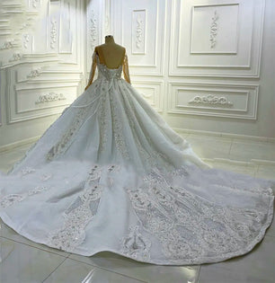 Women's Sweetheart-Neck Long Sleeves Court Train Wedding Dress