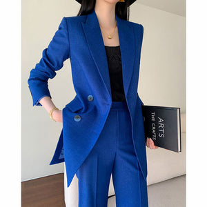 Women's Polyester Notched Collar Double Breasted Solid Blazer Set