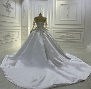 Women's V-Neck Long Sleeves Court Train Mermaid Wedding Dress