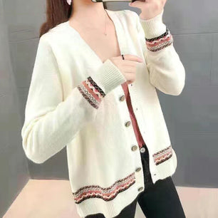 Women's Acrylic V-Neck Full Sleeves Casual Wear Vintage Cardigans