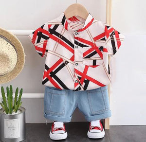 Kid's Boy Cotton Stand Collar Short Sleeves Trendy Swimwear Set