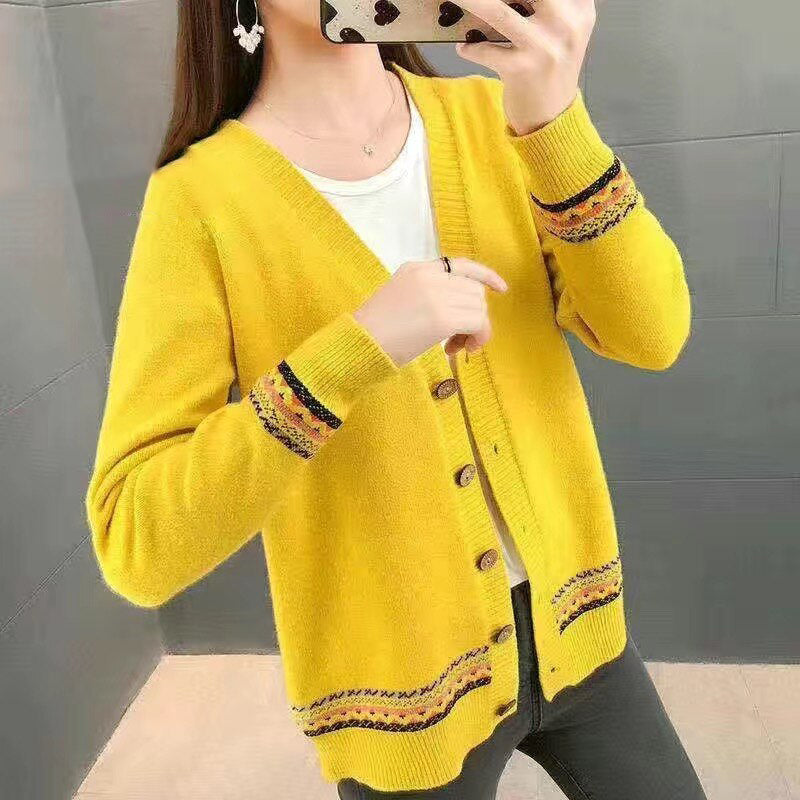 Women's Acrylic V-Neck Full Sleeves Casual Wear Vintage Cardigans