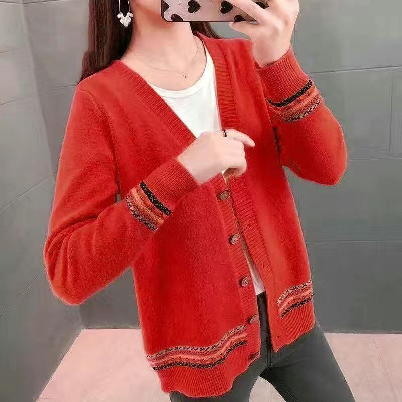 Women's Acrylic V-Neck Full Sleeves Casual Wear Vintage Cardigans