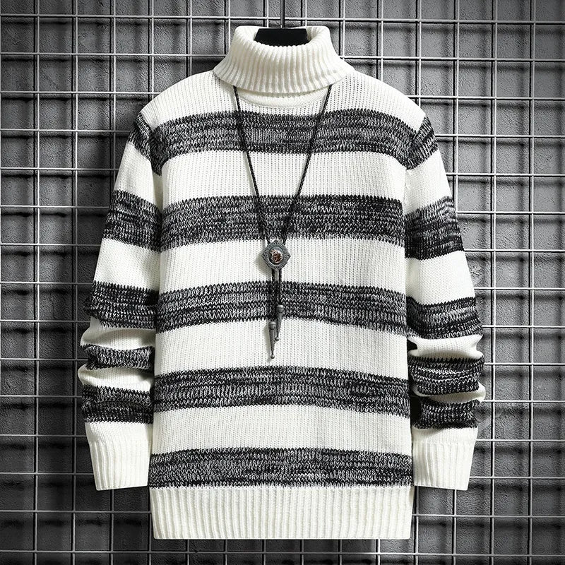 Men's Polyester Full Sleeves Striped Pullover Casual Sweater