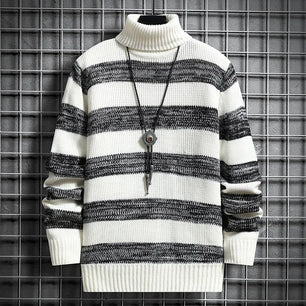 Men's Polyester Full Sleeves Striped Pullover Casual Sweater