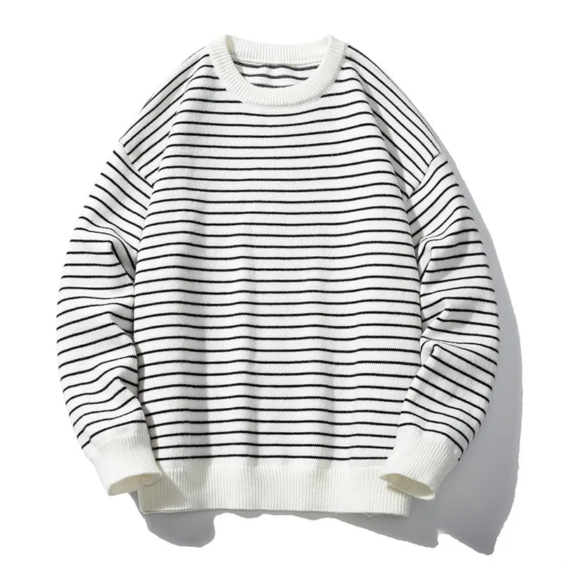 Men's Acrylic O-Neck Full Sleeve Striped Casual Wear Pullover Sweater