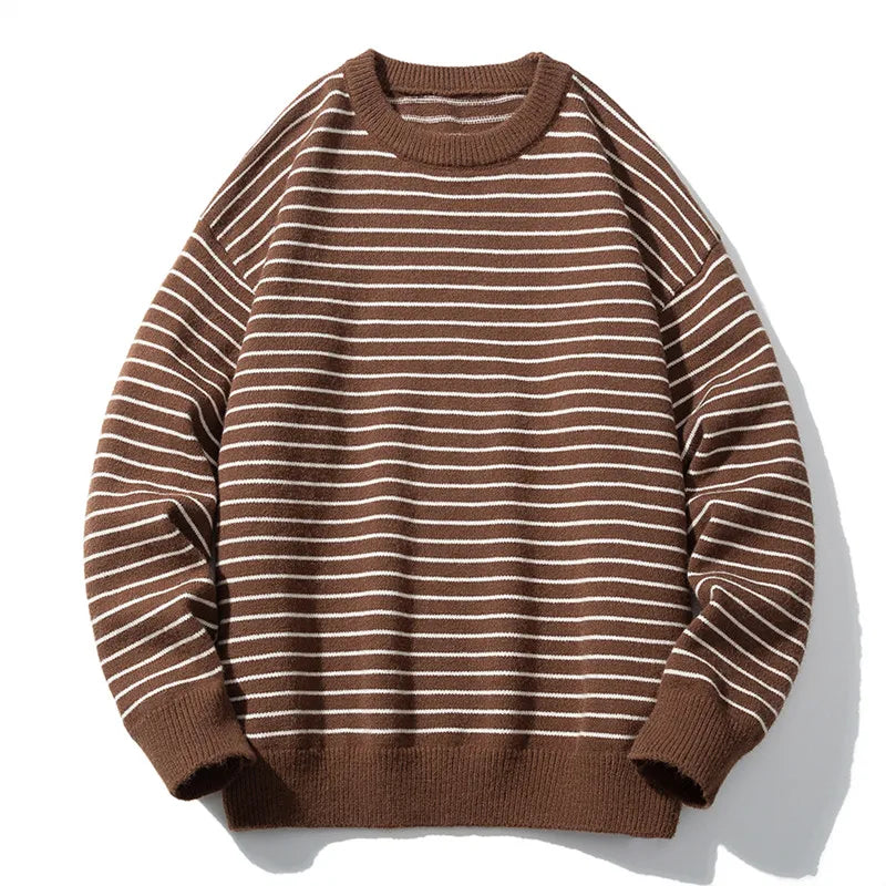 Men's Acrylic O-Neck Full Sleeve Striped Casual Wear Pullover Sweater