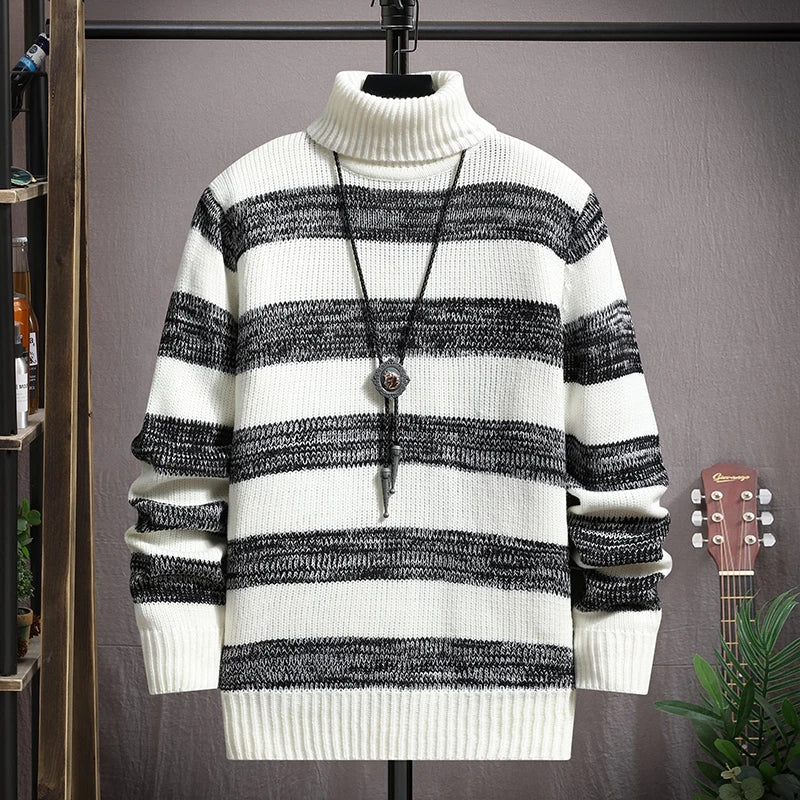 Men's Polyester Full Sleeves Striped Pullover Casual Sweater