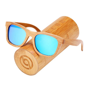 Men's Bamboo Frame Polaroid Lens Square Shaped UV400 Sunglasses