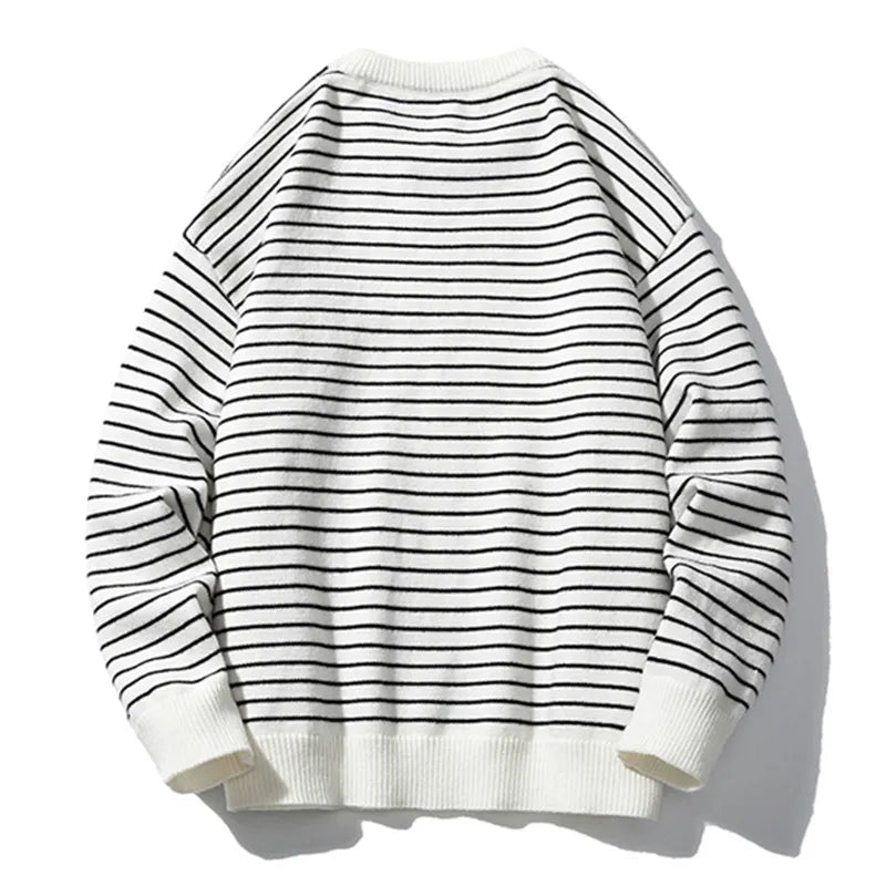 Men's Acrylic O-Neck Full Sleeve Striped Casual Wear Pullover Sweater