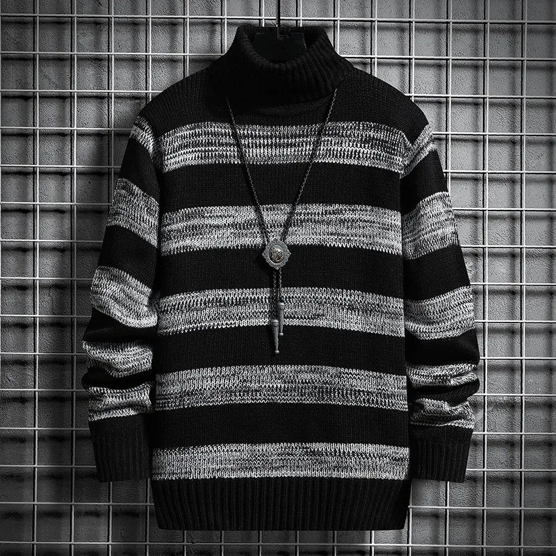 Men's Polyester Full Sleeves Striped Pullover Casual Sweater