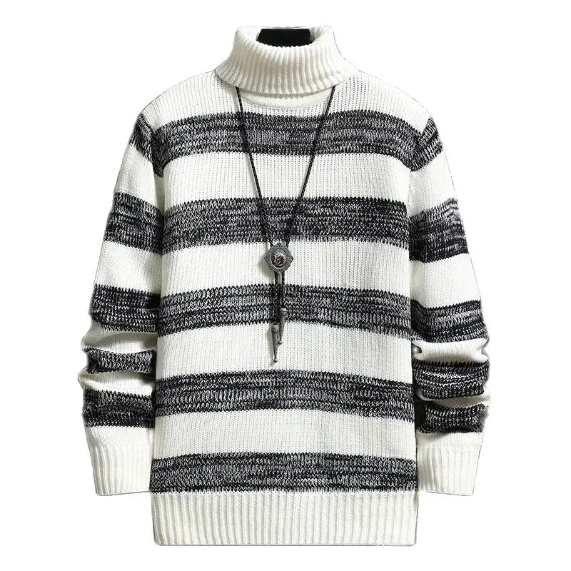 Men's Polyester Full Sleeves Striped Pullover Casual Sweater