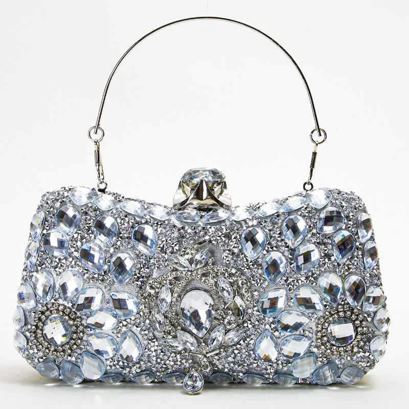 Women's Polyester Hasp Closure Rhinestone Pattern Evening Clutch