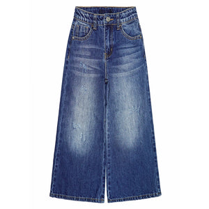 Kid's Cotton Mid Waist Zipper Fly Closure Denim Casual Jeans