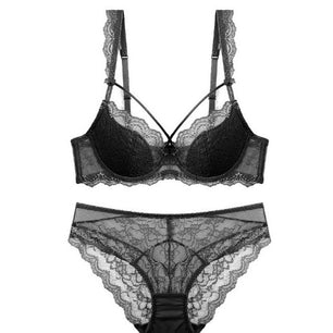 Women's Spaghetti Lace Push Up Bra With Panties Set