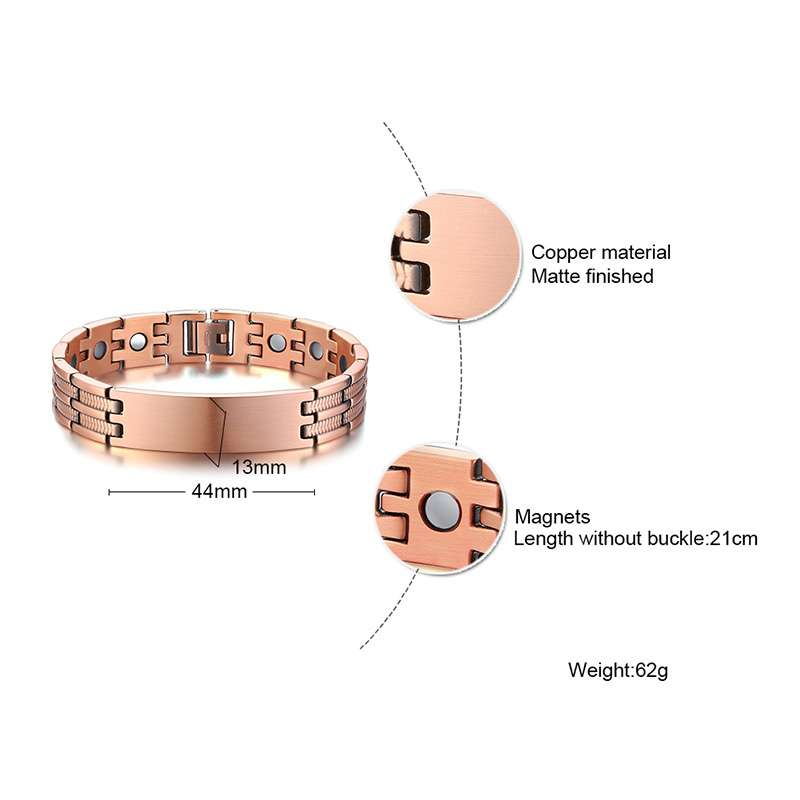 Men's Copper Round Pattern Trendy Link Chain Charm Bracelet