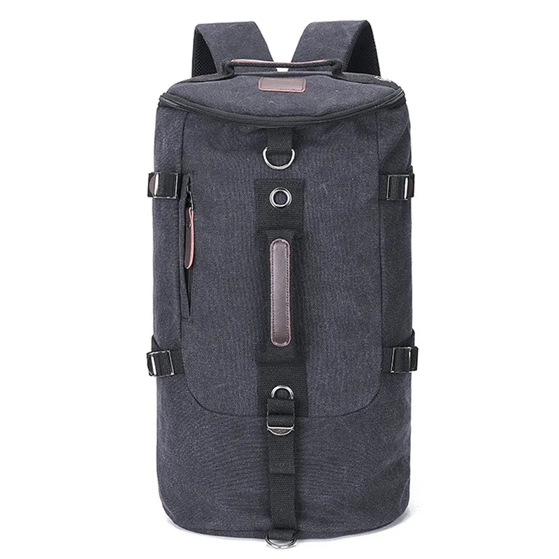 Men's Canvas Zipper Closure Solid Pattern Silt Pocket Backpack