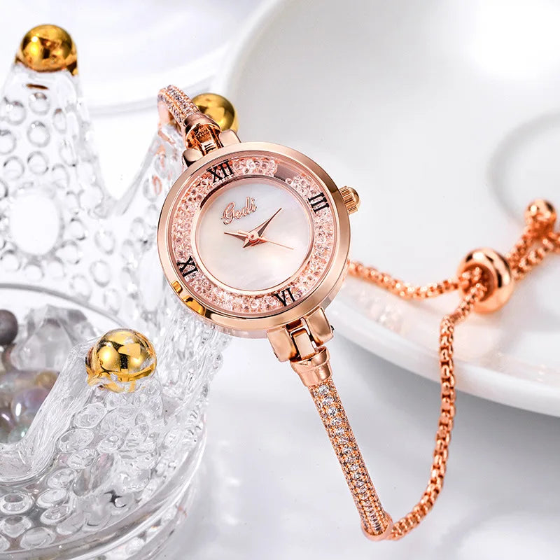 Women's Stainless Steel Round Shaped Rhinestone Quartz Watch