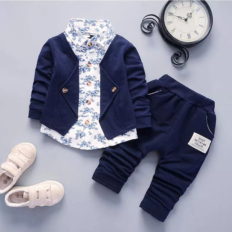 Kid's Cotton Turn-Down Collar Long Sleeve Printed Pattern Clothes