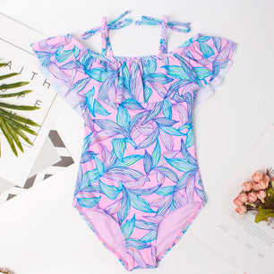 Kid's Polyester Square-Neck Swimwear One-Piece Trendy Bathing Suit