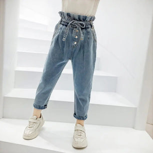 Kid's Cotton Mid Elastic Waist Closure Casual Wear Denim Pants