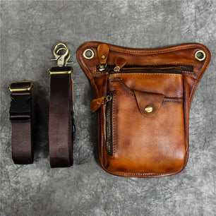 Men's Genuine Leather Solid Pattern Zipper Multifunction Waist Pack