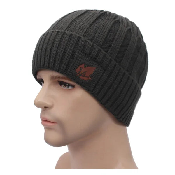 Men's Faux Fur Skullies Beanies Knitted Pattern Casual Warm Cap