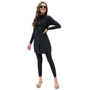 Women's Arabian Modal Full Sleeves Solid Pattern Swimwear Dress
