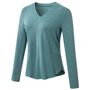 Women's Polyester V-Neck Long Sleeve Breathable Yoga Workout Top