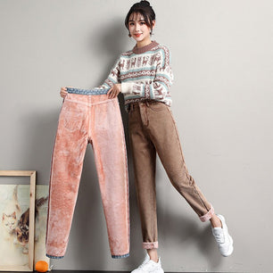 Women's Cotton Zipper Fly Closure High Waist Ankle-Length Pants