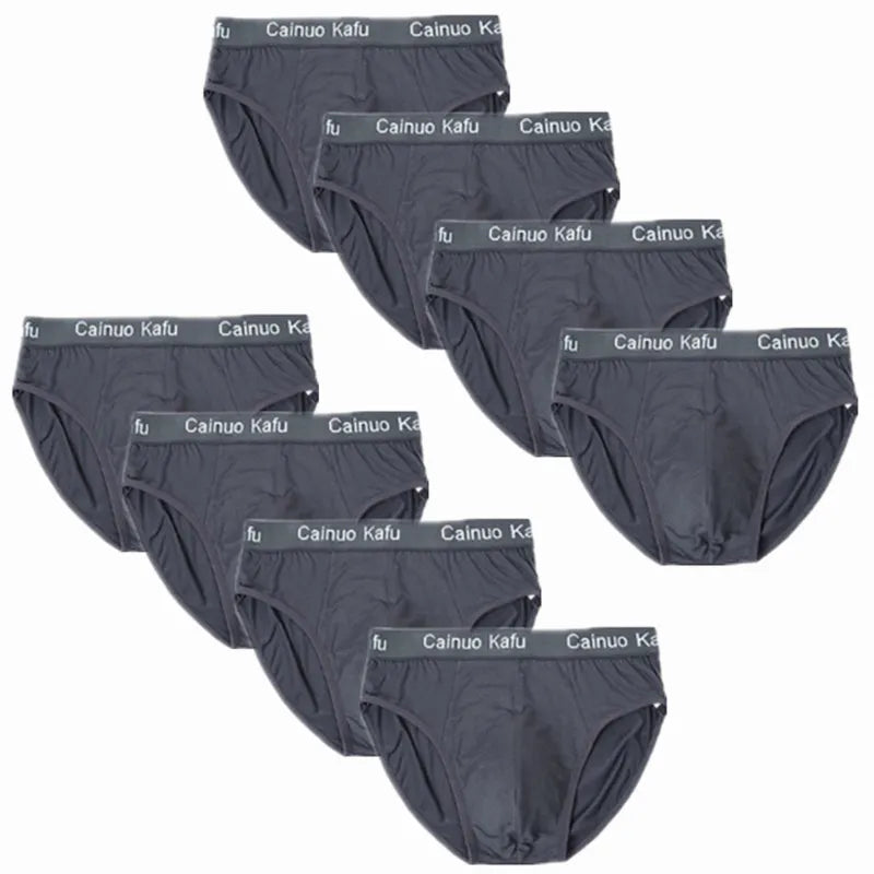 Men's 8 Pcs Polyester Elastic Closure Quick-Dry Solid Casual Brief