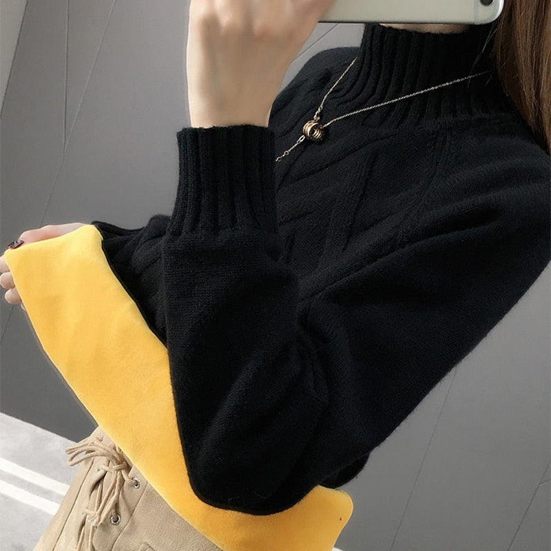 Women's Polyester Turtleneck Knitted Pattern Casual Wear Sweater