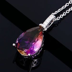 Women's Silver Zircon Water Drop Pear Shape Trendy Necklace