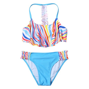 Kid's Polyester Printed Pattern Two-Piece Trendy Swimwear Suit