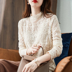 Women's Acrylic O-Neck Long Sleeve Casual Wear Embroidery Blouse