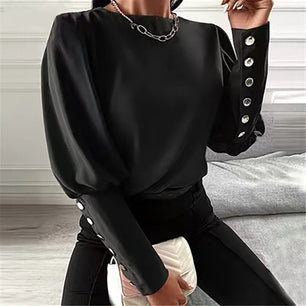 Women's Polyester O-Neck Long Sleeves Pullover Casual Wear Blouse