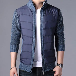 Men's Cotton Stand Collar Long Sleeves Solid Pattern Jacket