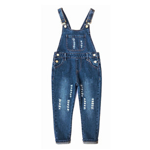 Kid's Cotton Square Neck Sleeveless Drawstring Denim Romper