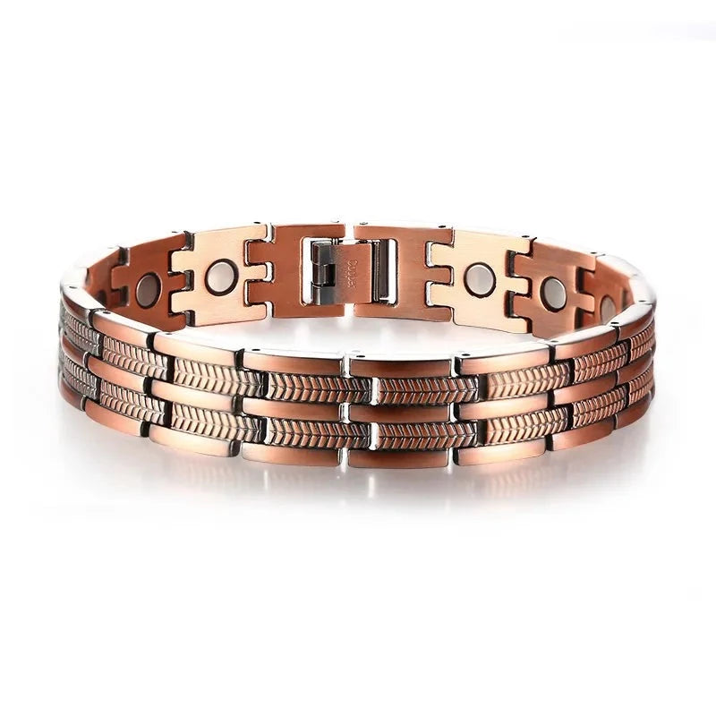 Men's Metal Copper Hidden-Safety Clasp Trendy Round Bracelet