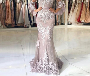 Women's Polyester V-Neck Long Sleeve Mermaid Bridal Wedding Dress