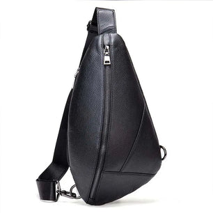 Men's Genuine Leather Zipper Closure Solid Pattern Shoulder Bag