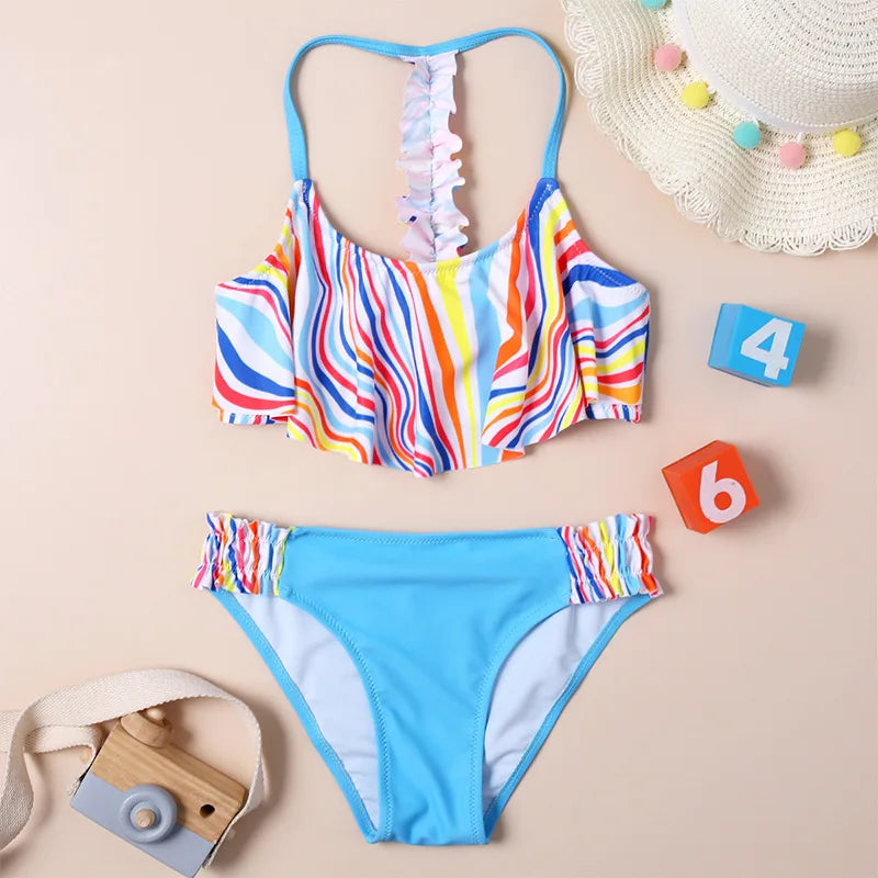 Kid's Polyester Printed Pattern Two-Piece Trendy Swimwear Suit