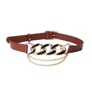 Women's Metal Buckle Closure Solid Pattern Link Chain Belts