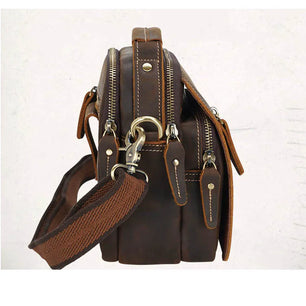 Men's Genuine Leather Zipper Closure Solid Pattern Shoulder Bag