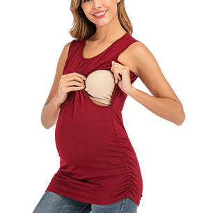 Women's Polyester O-Neck Sleeveless Solid Pattern Maternity Top